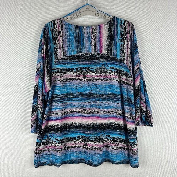 DANA BUCHMAN WOMEN'S MULTICOLORED ABSTRACT PATTERNED 3/4SLEEVE SCOOP NECK TOP XL - Picture 3 of 7